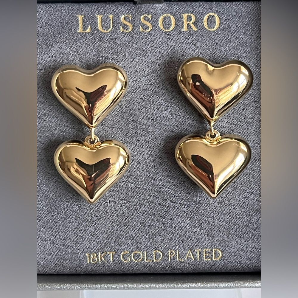 Lussoro Women's Double Heart 18K Gold Plated Drop Earrings
